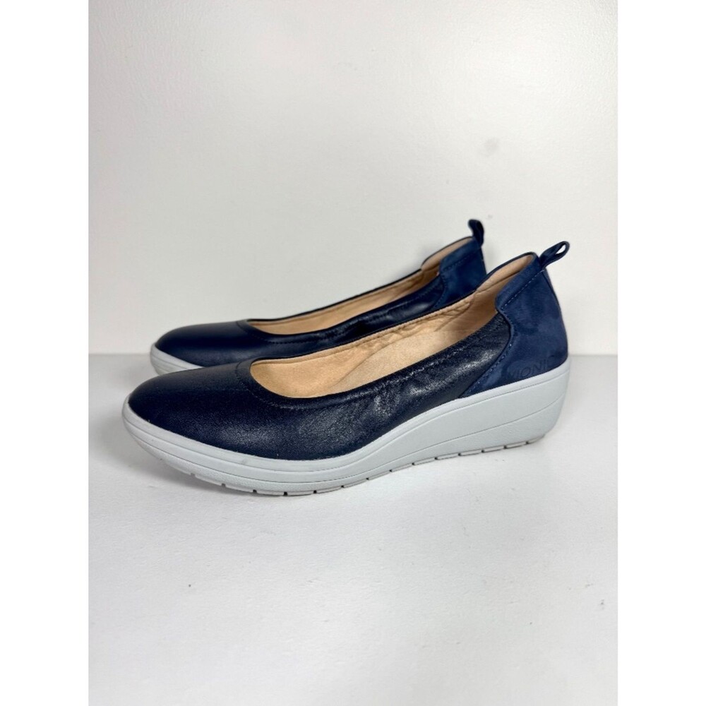 Vionic Jacey Navy Leather Suede Slip-On Loafers Comfort Shoes Orthotic Size 6.5